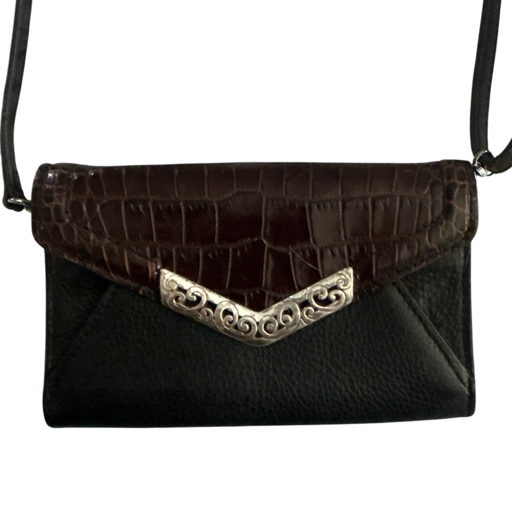 Brighton Black and Brown Leather Crossbody
Wallet with Textured Design